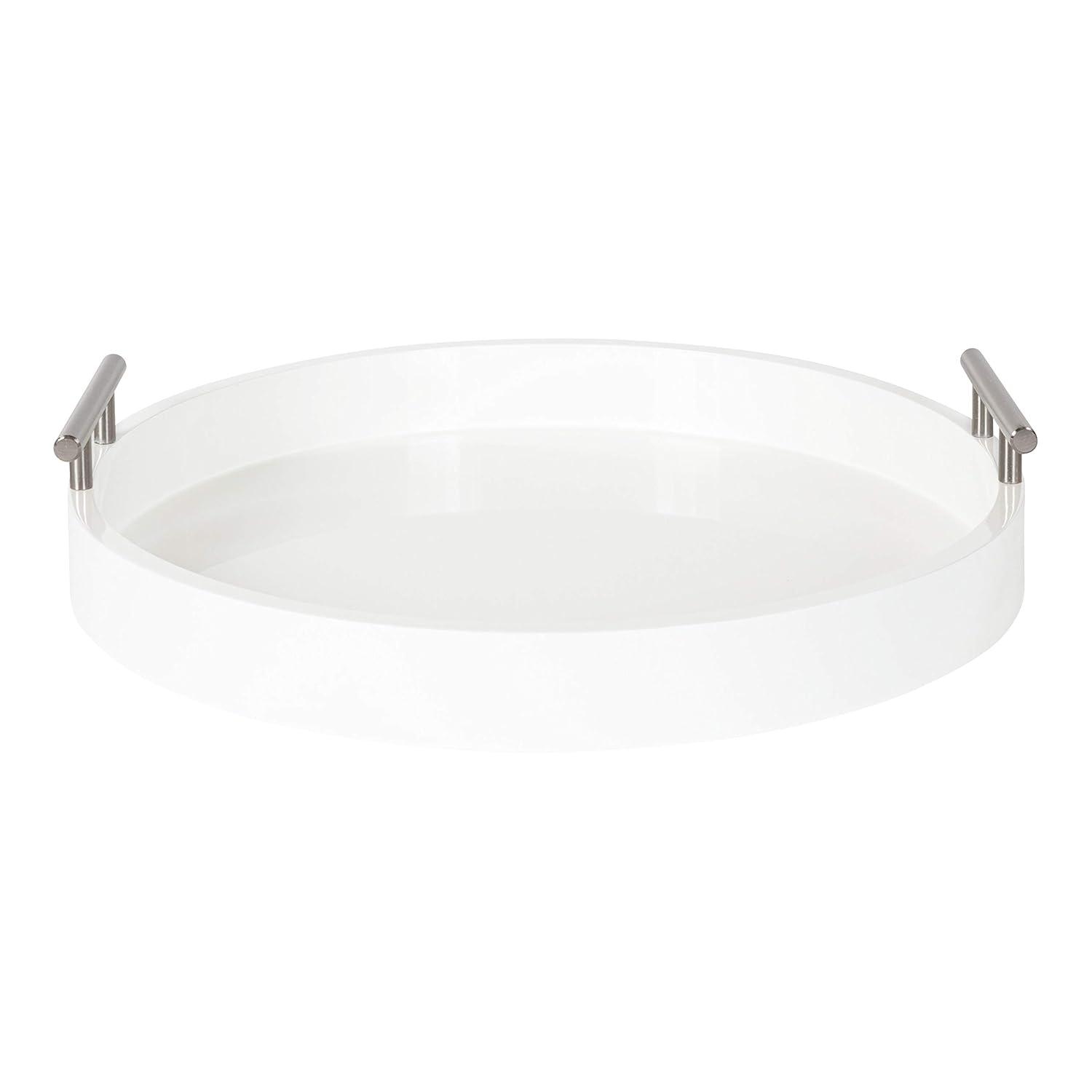 Kate and Laurel Lipton Tray, 15.5" Diameter, White and Silver