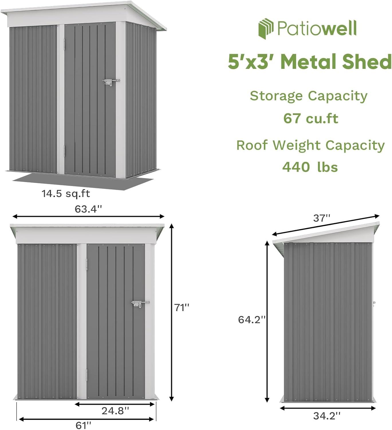 Gray and White Metal Outdoor Storage Shed with Lockable Door