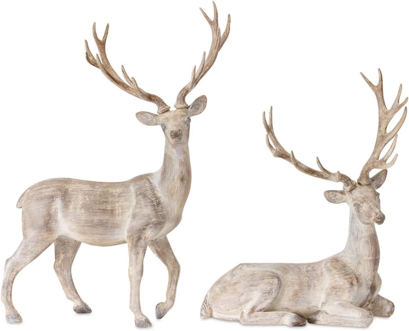 White-Washed Resin Deer Figurine Set, 13" and 17.5"