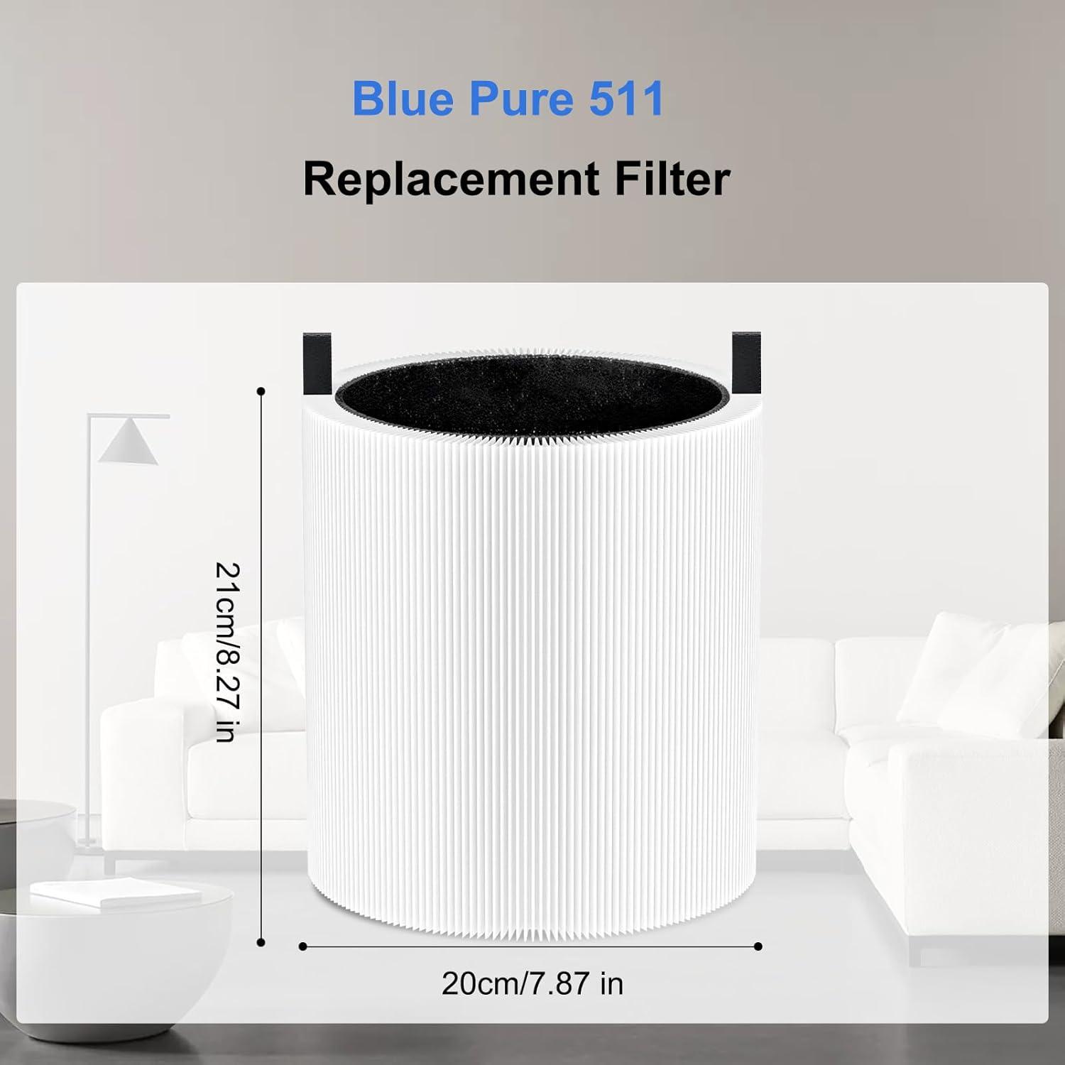 2 Pack Blue Pure 511 Filter Replacement Compatible With Blueair Blue Pure 511 Air Cleaner. Fit For Blue Air 511 Filter Replacement. 3-in-1 True HEPA Filter Particle And Activated Carbon Filter.