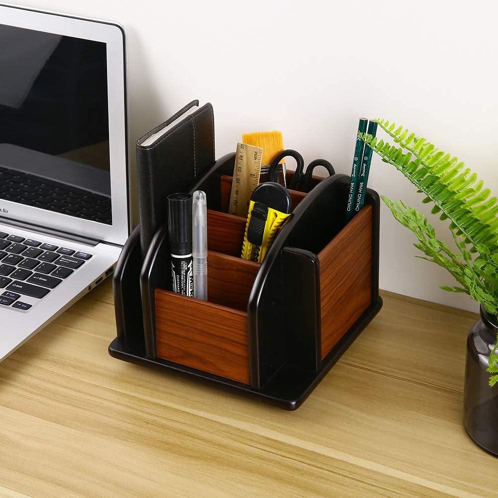 Wooden Desk Organizer, Wood Desktop Organizer Office Supplies Storage Organizer Remote Control Caddy Holder (Desk Organizer-6) Desk Organizer-6 Desk