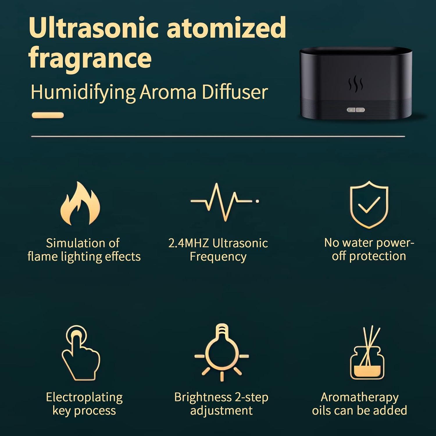 180ml Flame Air Humidifier Essential Oil Diffuser, TSV 3D USB 7 Color Light Aroma Diffuser for Home, Office, Spa, Gym