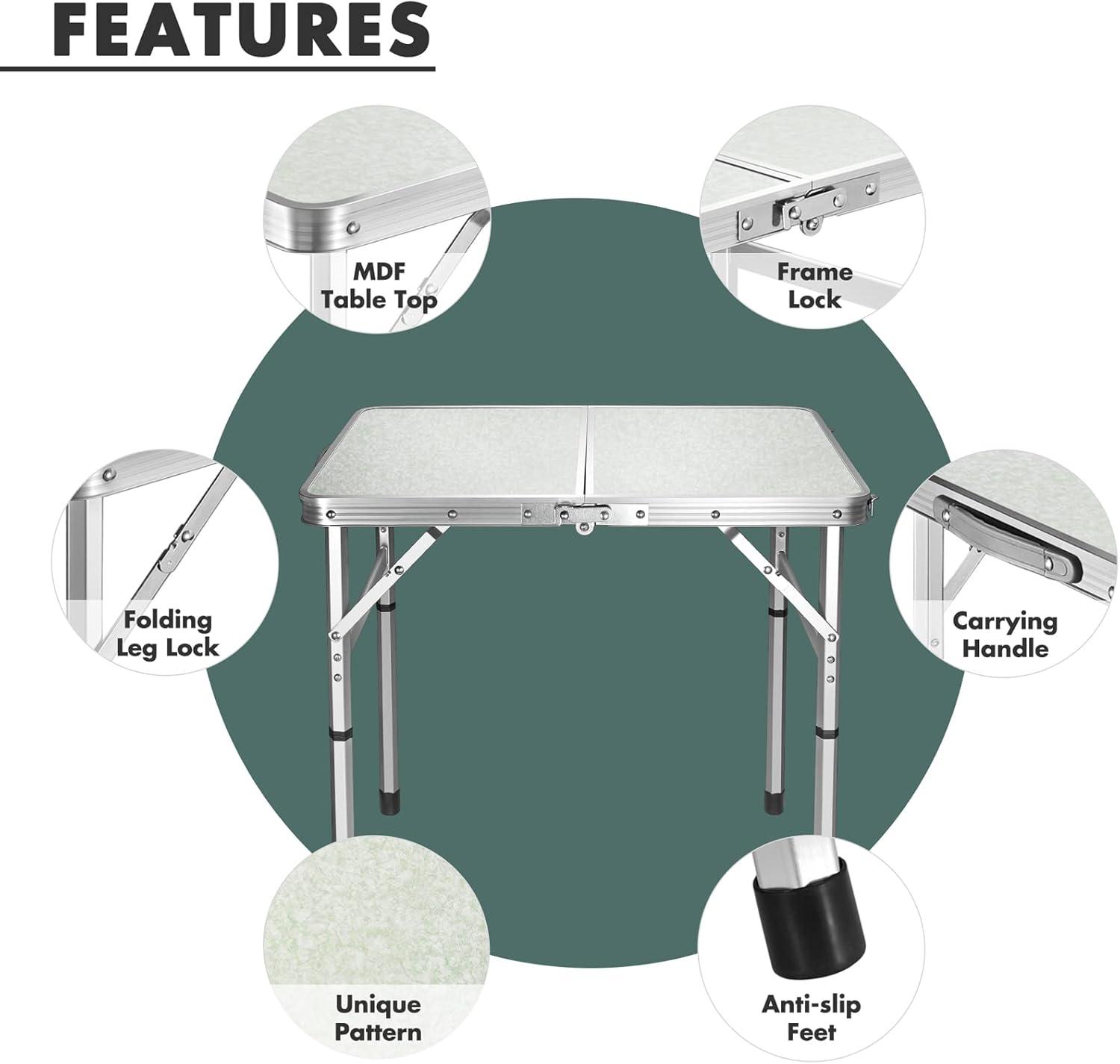 Portable Folding Aluminum and Wood Camping Table with Adjustable Legs