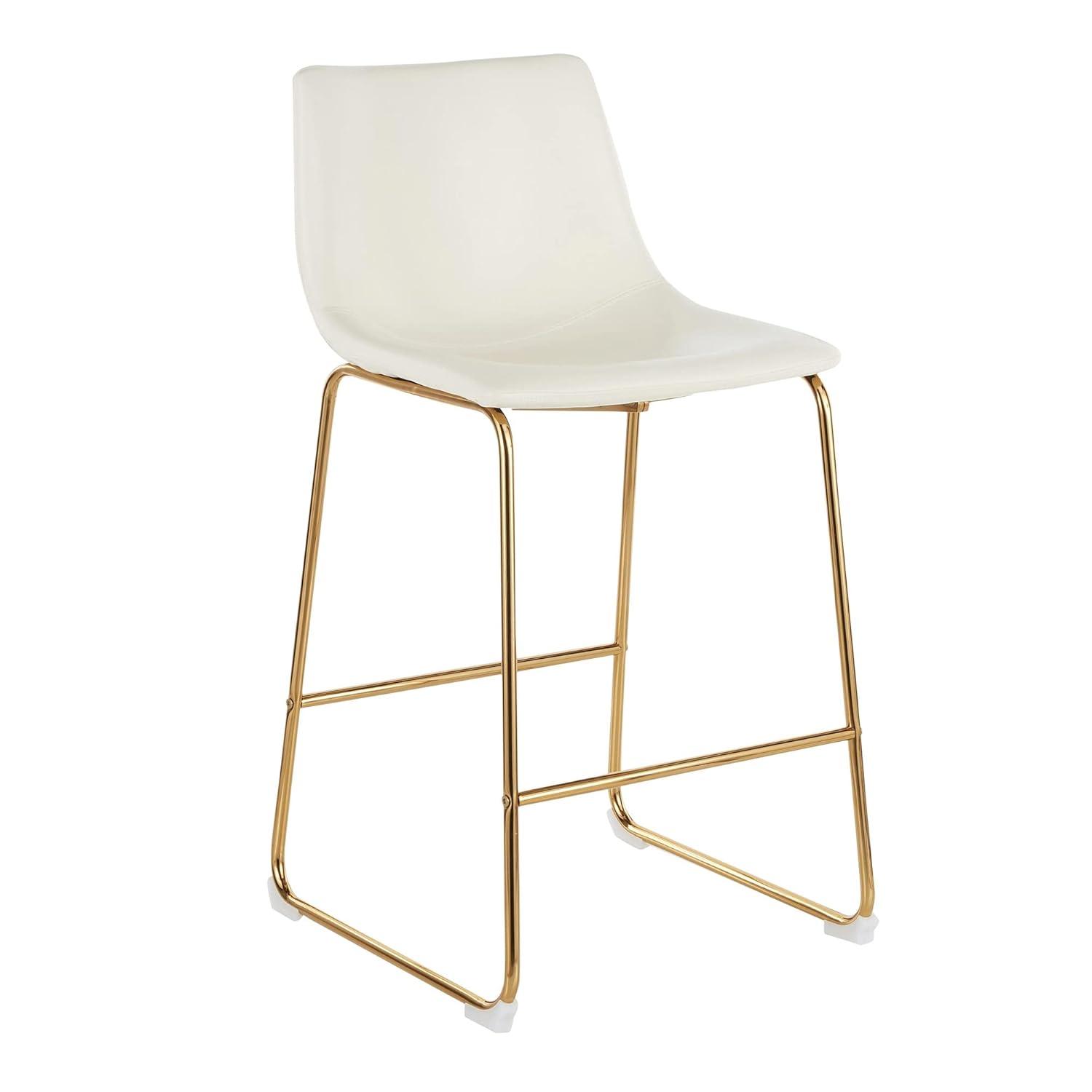LumiSource Metal Dorado, Mostrador Duke de PU Blanco Stool - Juego de 2