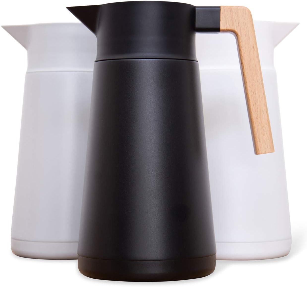 Black Stainless Steel Thermal Coffee Carafe with Wooden Handle