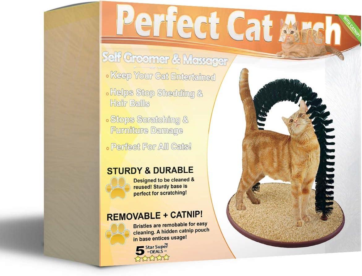 Perfect Cat Self Grooming Arch Post & Toy with Bristle and Catnip For Scratching, Brushing, and Massaging - Cat Grooming Arch - 5 Star Super Deals