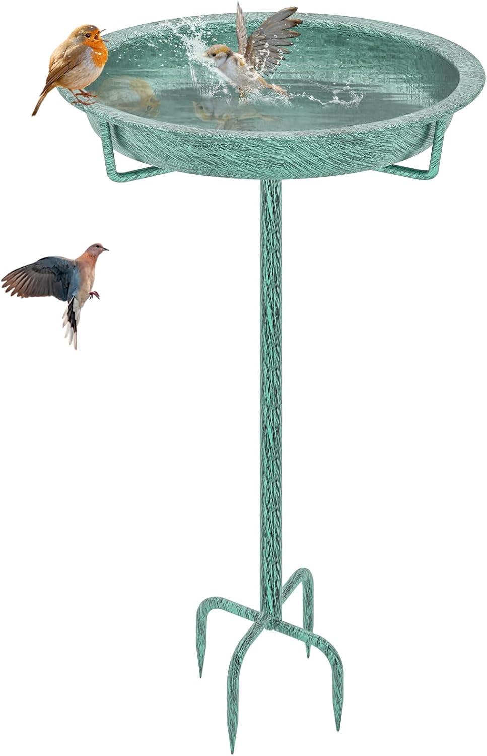 Freestanding Birdbaths Bowl Outdoor, Free Standing Garden Bird Bath Bird Feeder Bowl with Metal Stake, Detachable Decoration Spa Birdfeeder for Garden Patio Yard Lawn, 4 Spiky Feet (Brown)