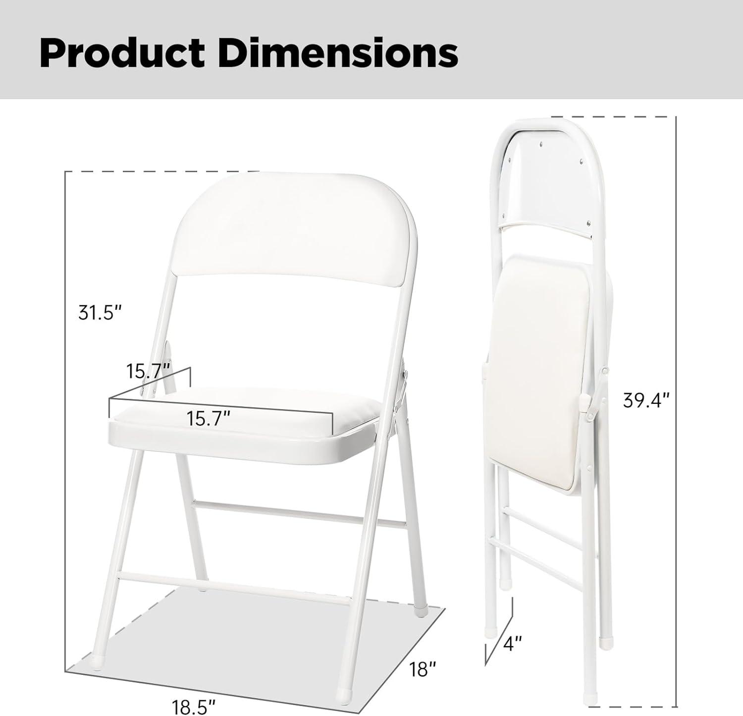 White Metal Frame Padded Folding Chairs, Set of 4