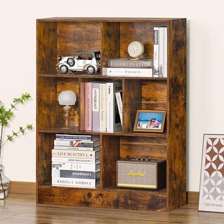 Retro Brown 3-Tier Cube Bookshelf with Glossy Finish