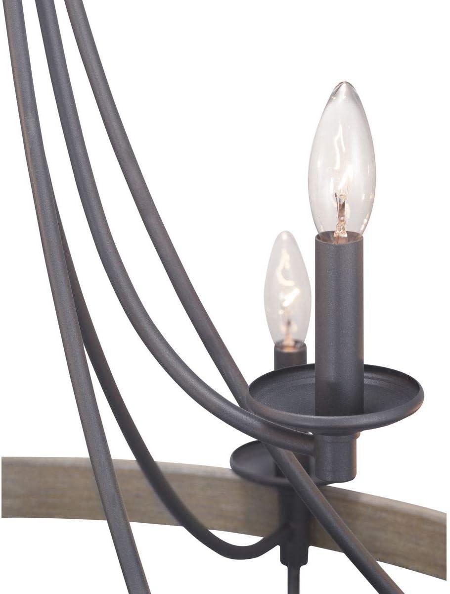 Progress Lighting Gulliver 9-Light Chandelier, Graphite, Wood Grained Texture Shade