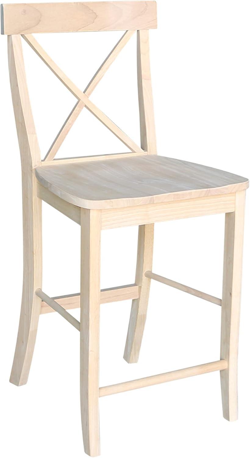 24" X Back Counter Height Barstool Unfinished - International Concepts: Hardwood Frame, Square Seat