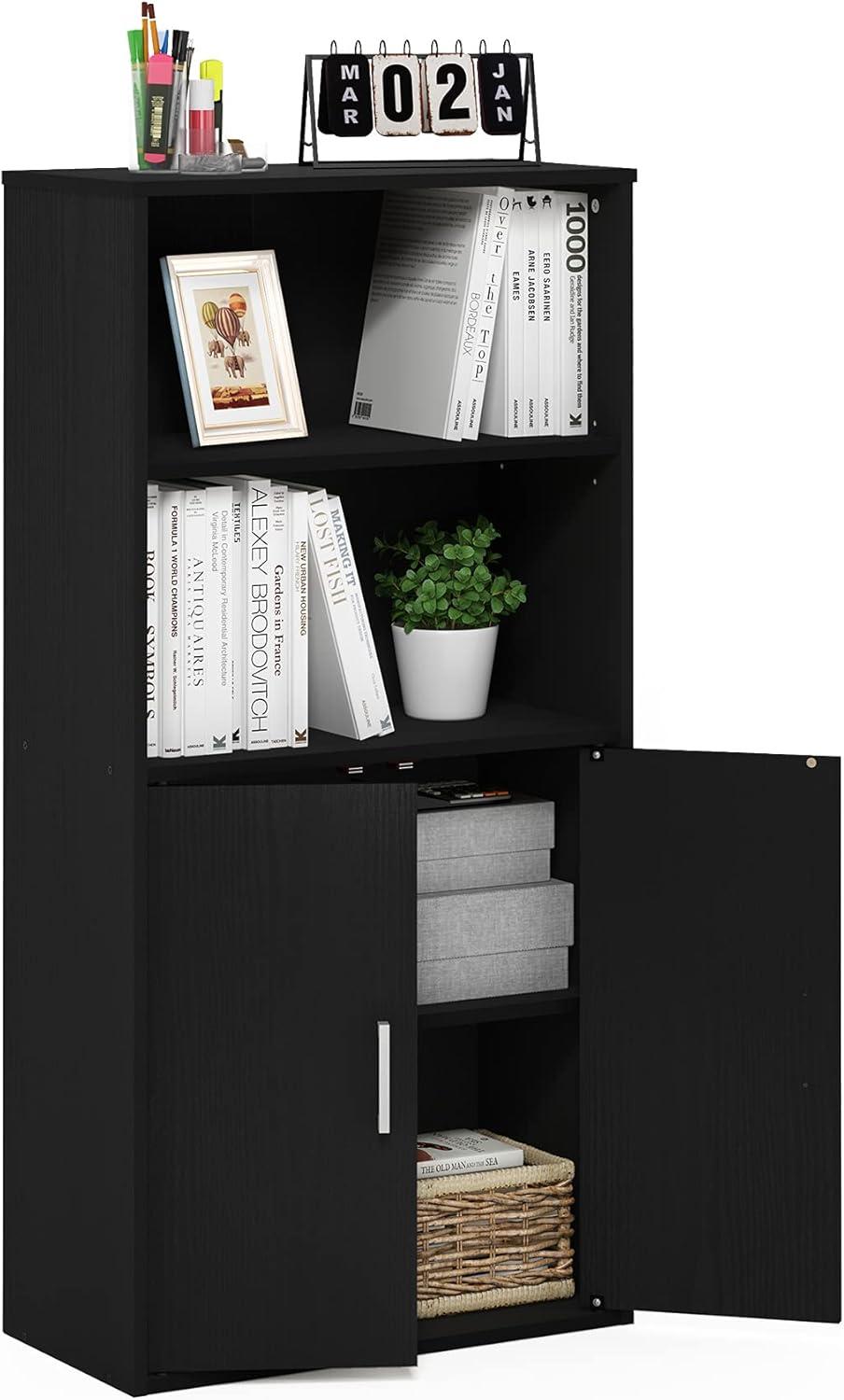 Adjustable Black Oak Storage Cabinet with Doors