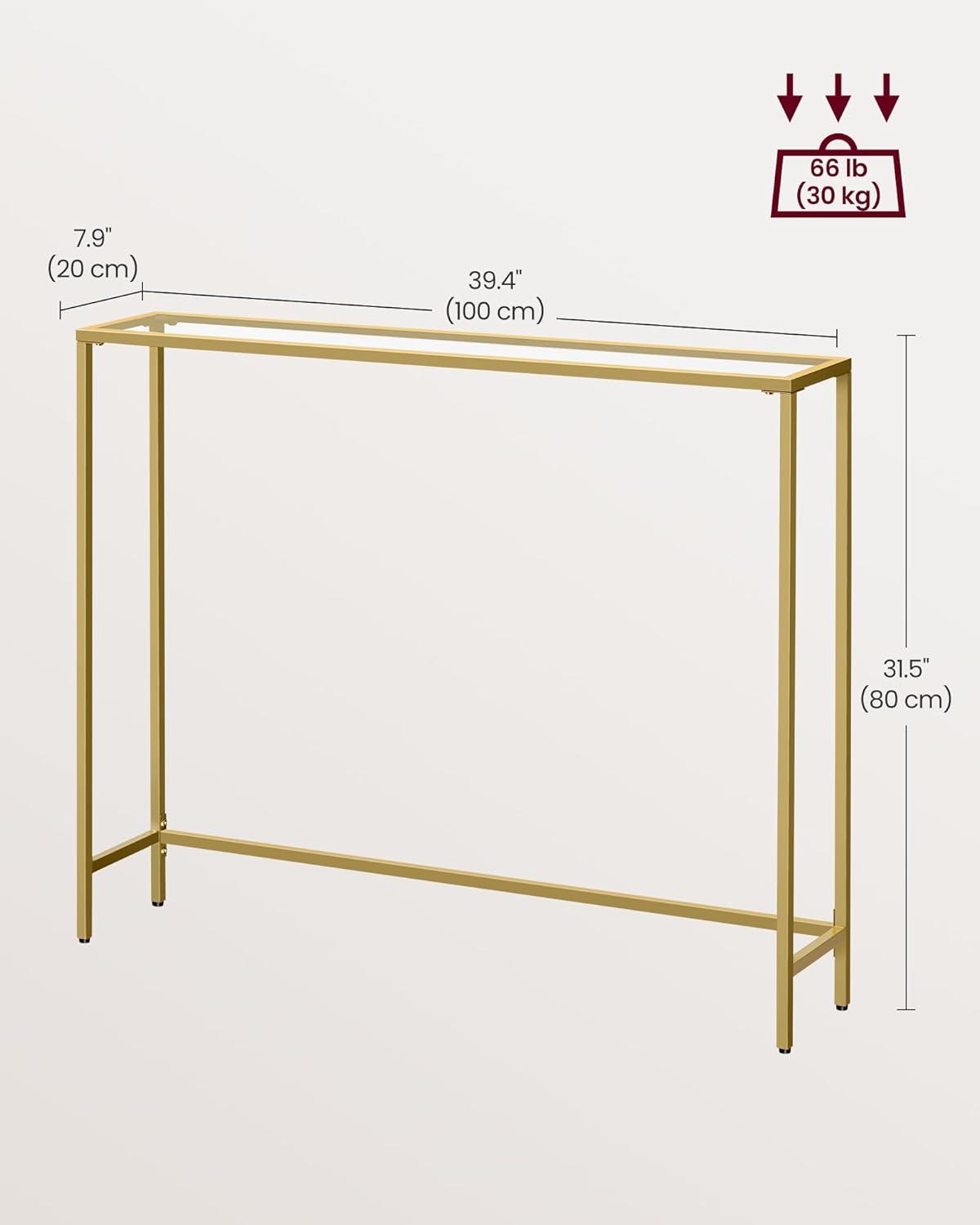 VASAGLE Console Sofa Table, Modern Entryway Table, Tempered Glass Table, Metal Frame