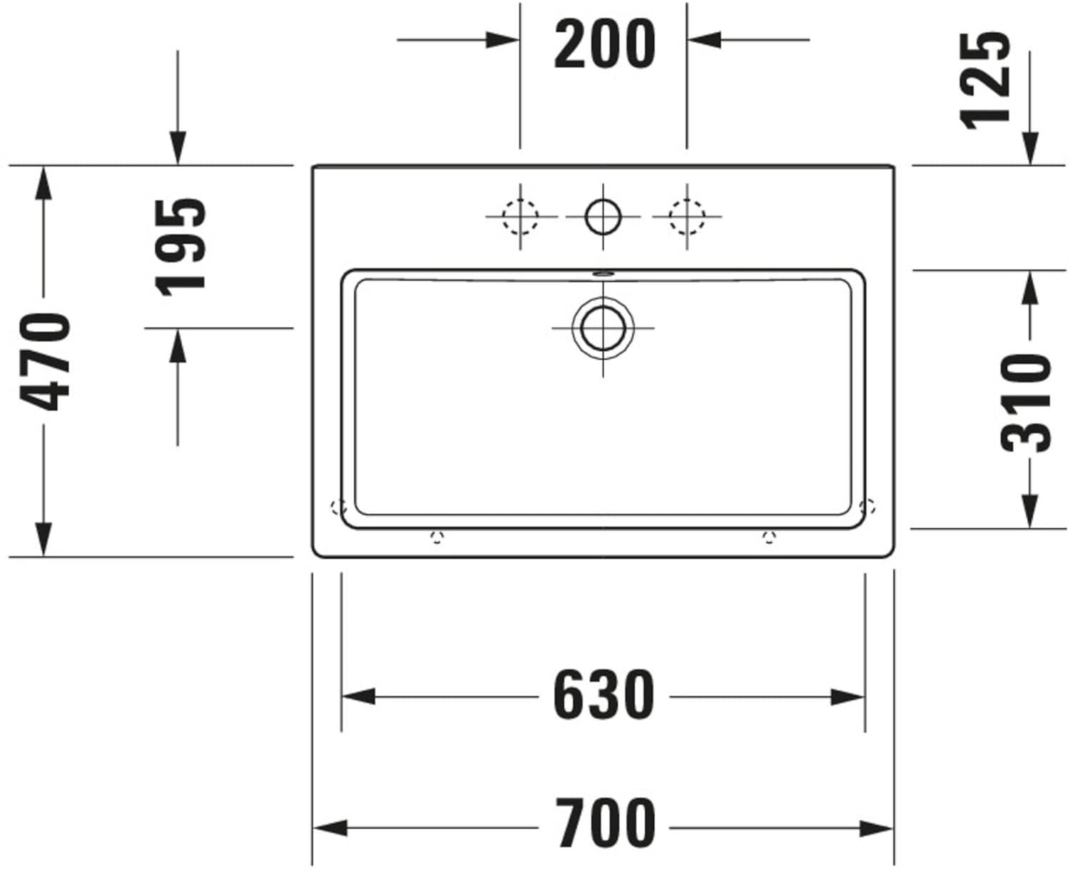 Duravit 045470-1HOLE White Ceramic 51.08 lb Rectangular Wall Mount Bathroom Sink