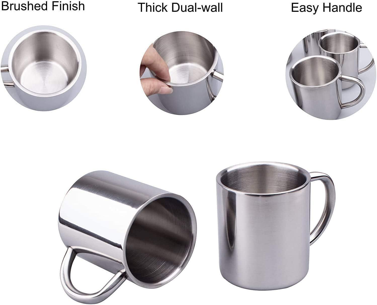 Lindbes Coffee Mugs Double Walled Camping Mugs 7.5oz/220ml Stainless Steel Mug with Handle for Kids  Set of 2