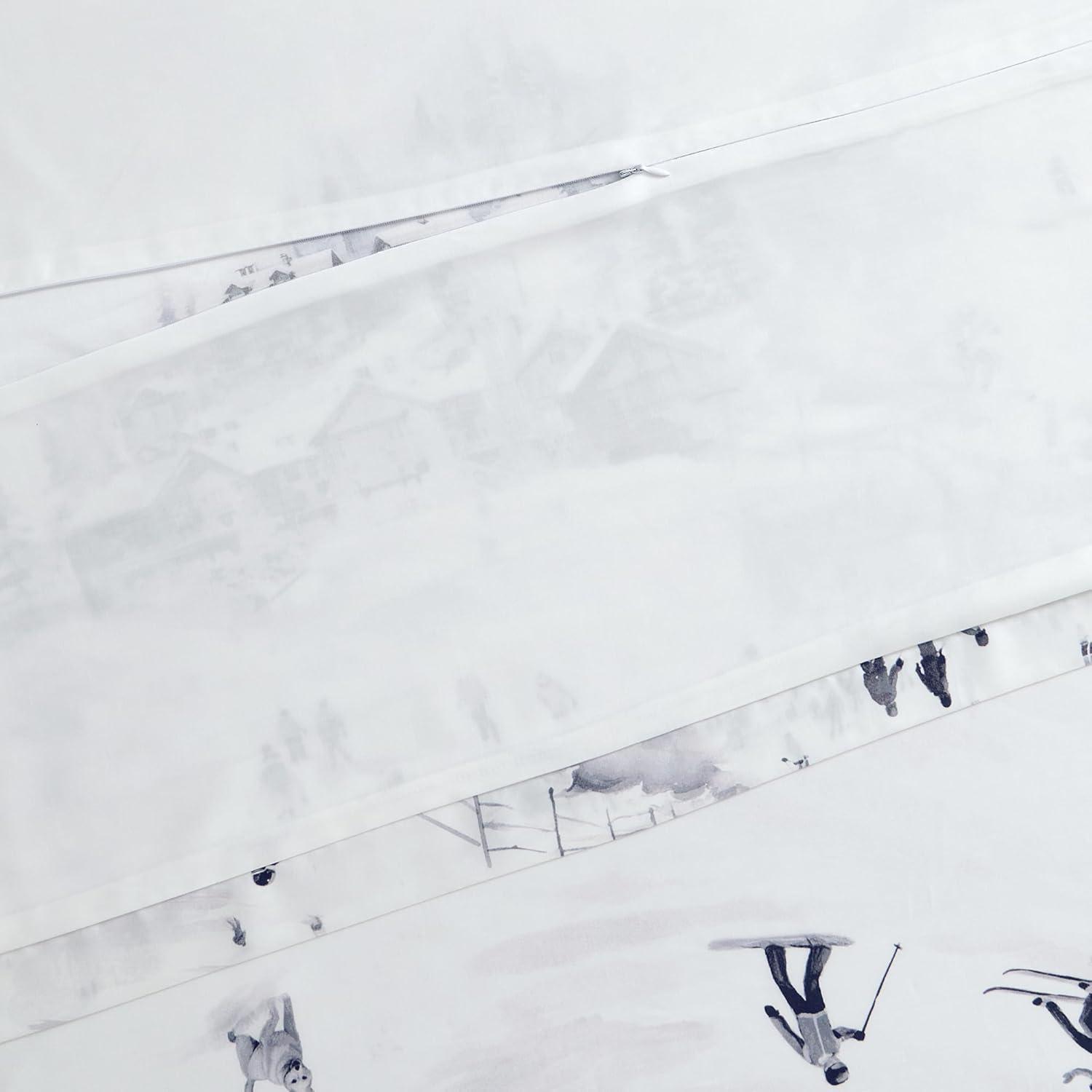 HiEnd Accents Ski Life White Gray Lyocell Ski Season Print Rustic Cabin Lodge Comforter Set