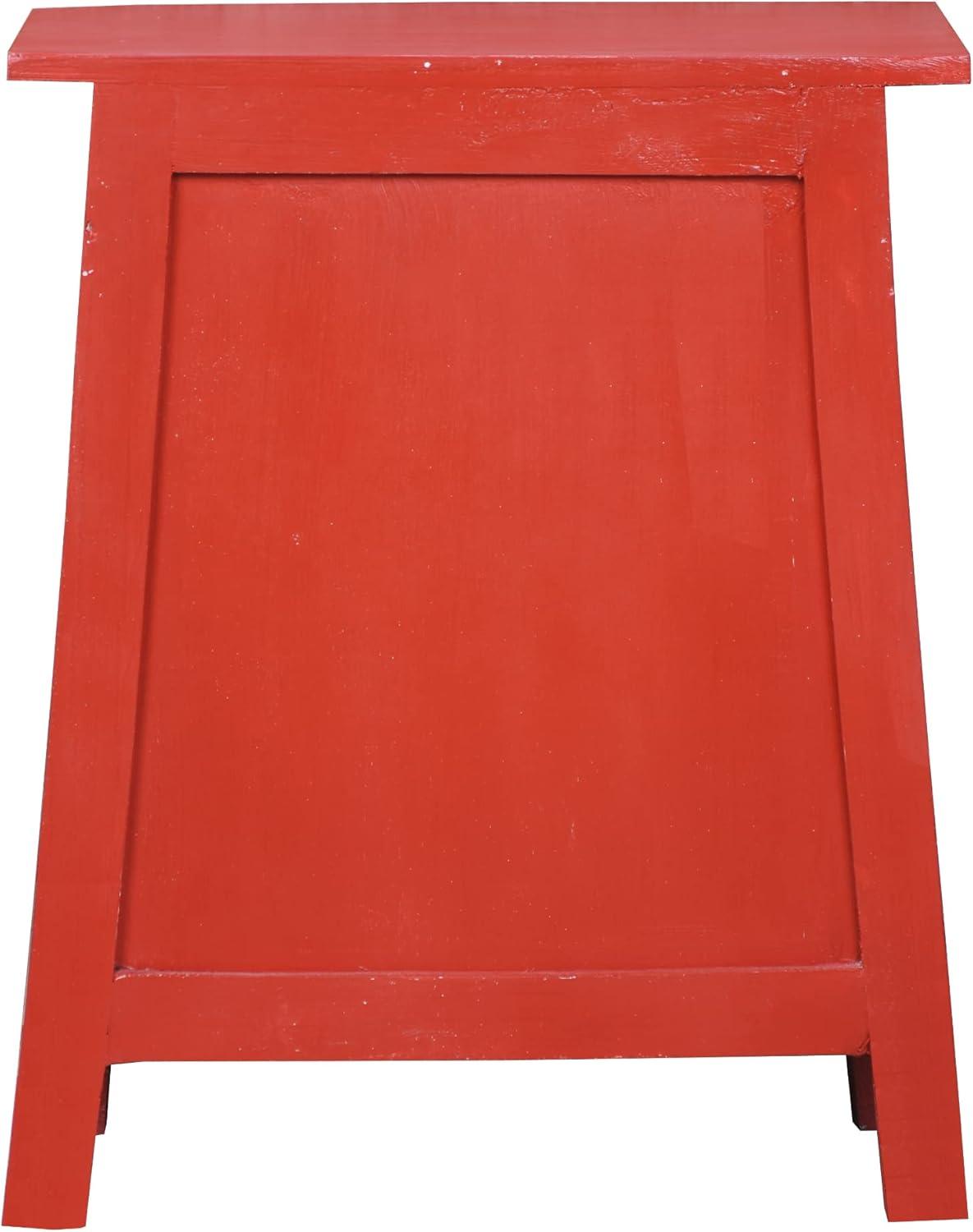 Cottage Solid Wood Zen End Table Nightstand in Distressed Red