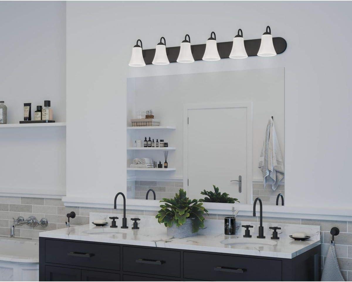 Classic Brushed Nickel 6-Light Bath Vanity with Etched Glass Shades