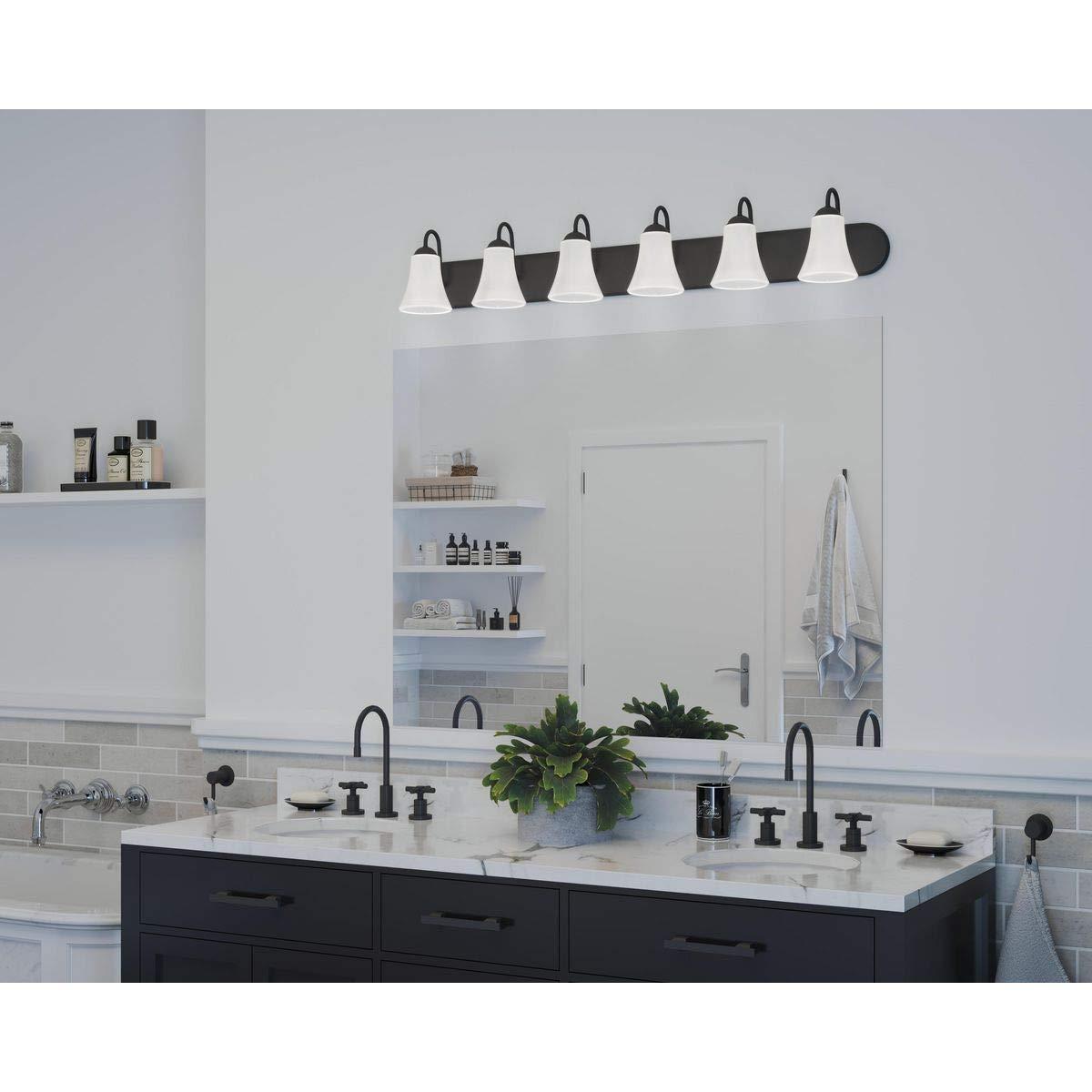Progress Lighting Classic 6-Light Bath Wall Light, Brushed Nickel, Etched Glass Shades