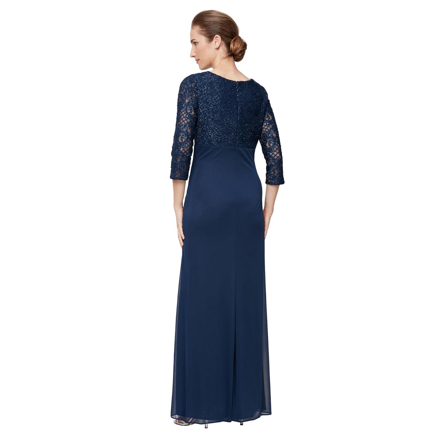 Alex Evenings Women's Long Lace Top Empire Waist Dress