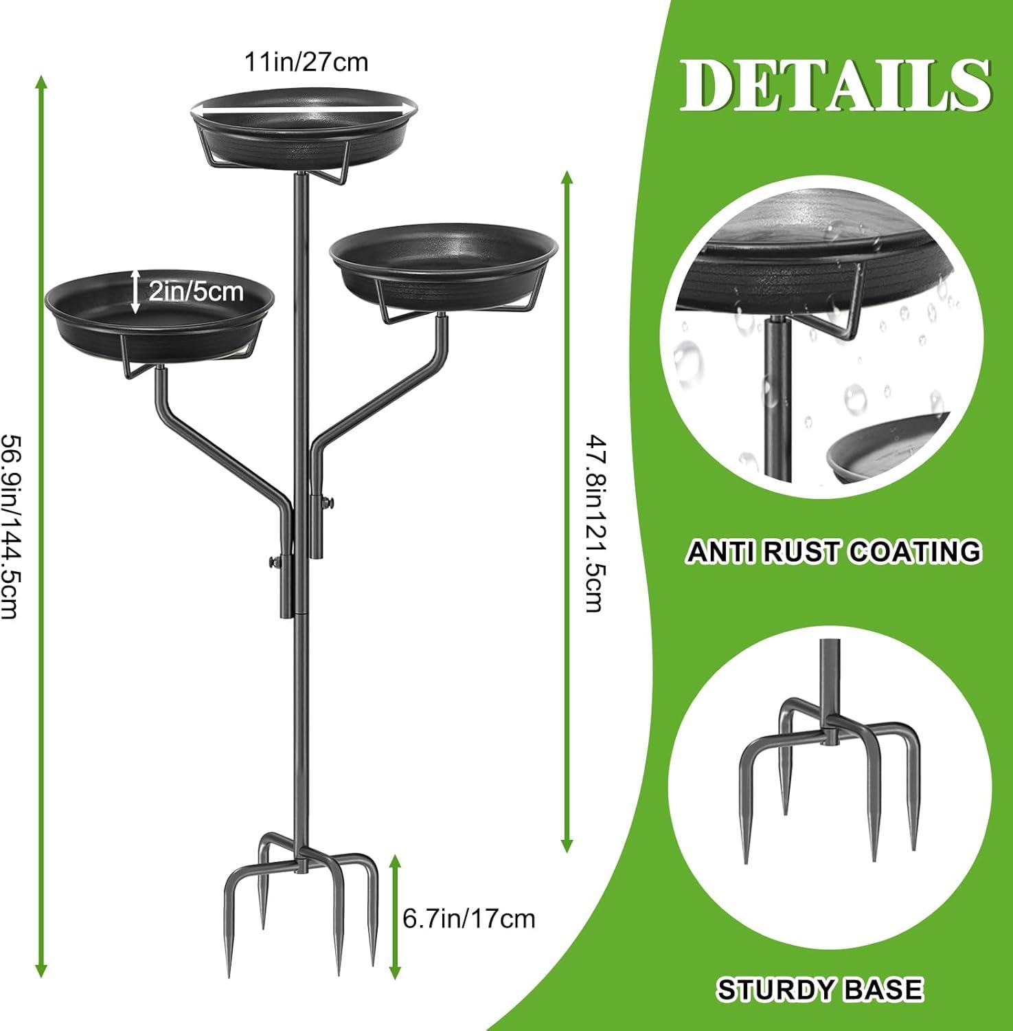Freestanding Birdbaths Bowl Outdoor, Free Standing Garden Bird Bath Bird Feeder Bowl with Metal Stake, Detachable Decoration Spa Birdfeeder for Garden Patio Yard Lawn, 4 Spiky Feet (Brown)