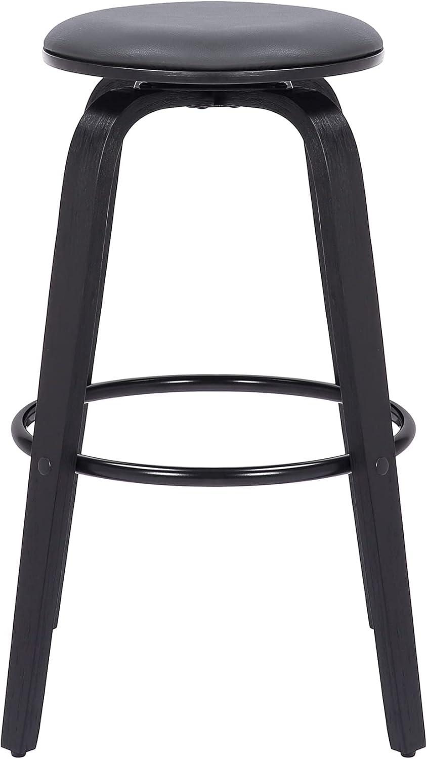 Armen Living 30" Harbor Backless Swivel Faux Leather Wood Counter Height Barstool Gray/Black: Round Seat, Footrest, Fixed Height