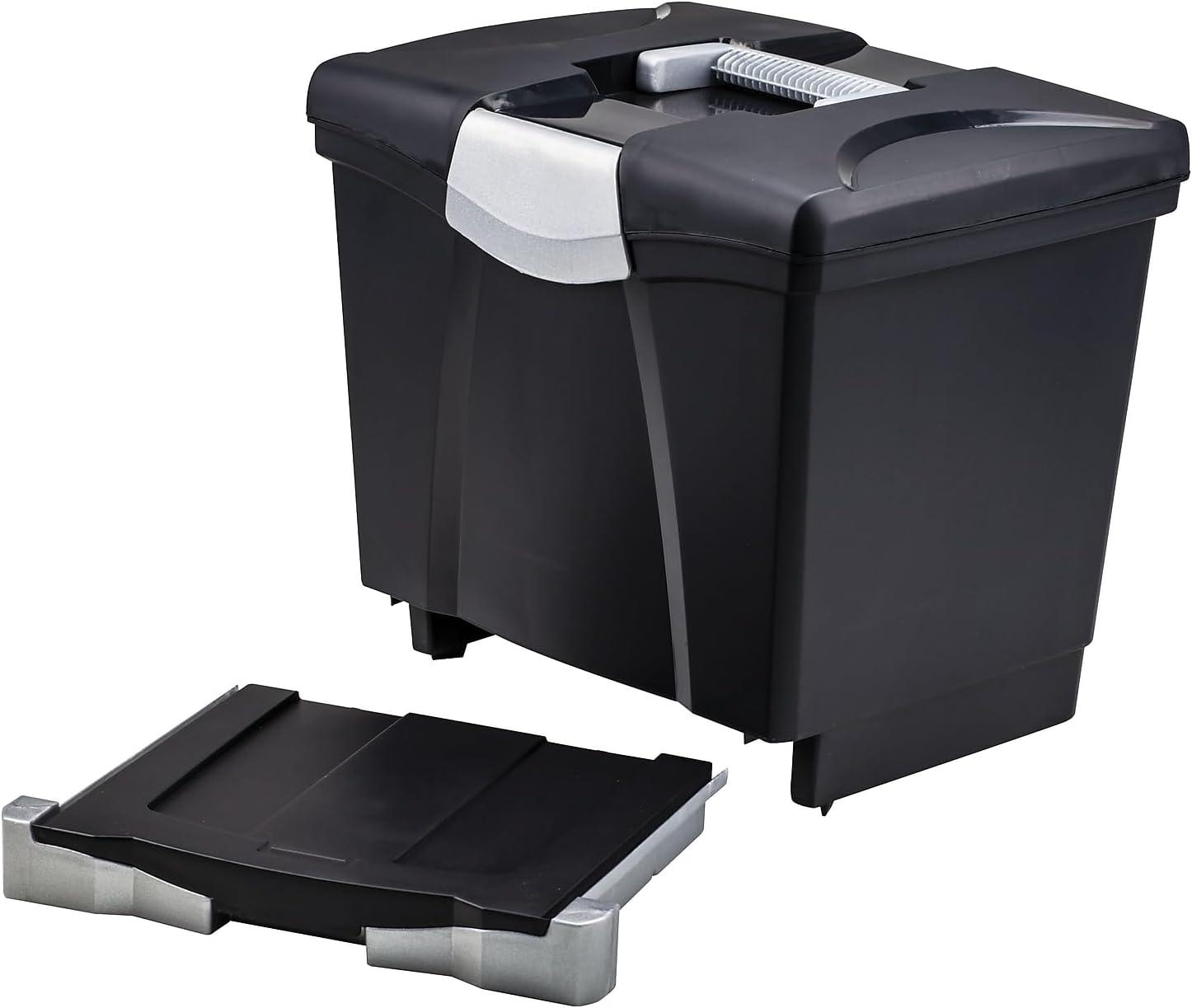 Storex Portable File Box with Drawer, Black