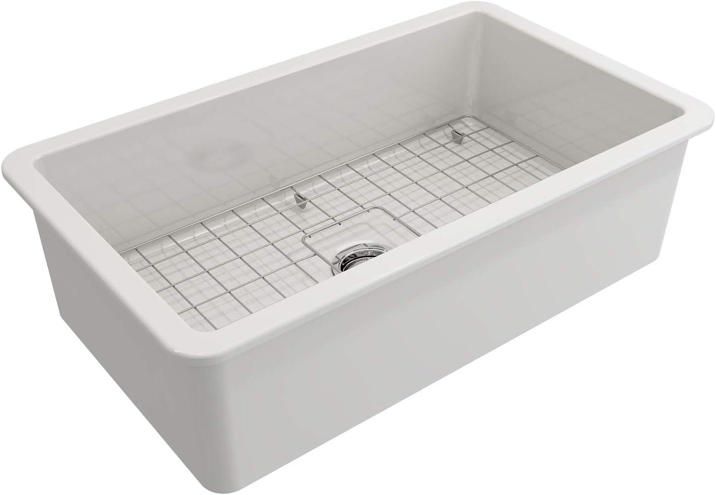 White Fireclay Farmhouse Drop-in Single Bowl Kitchen Sink Kit