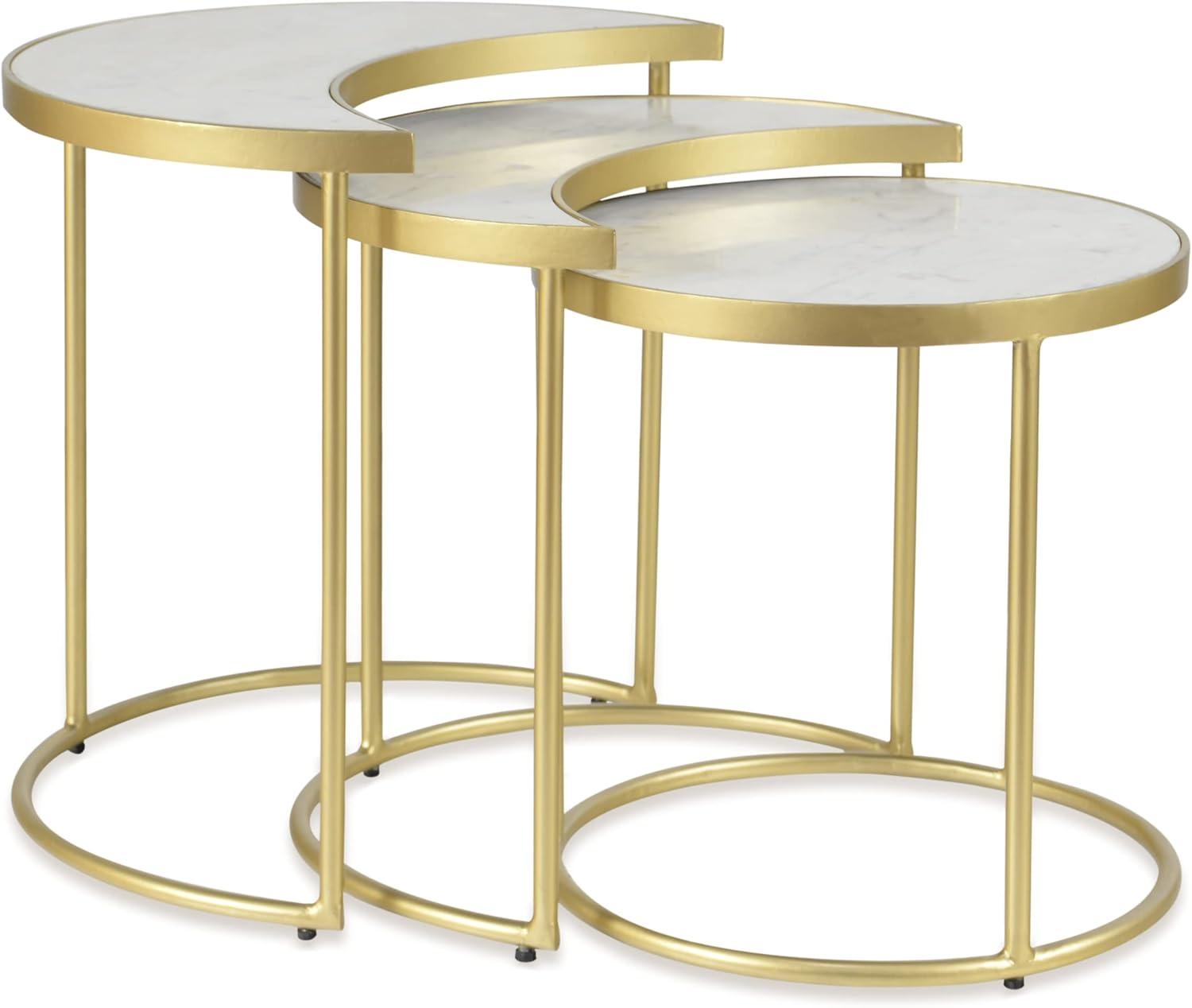 White Marble and Gold Round Nesting Tables Set of 3