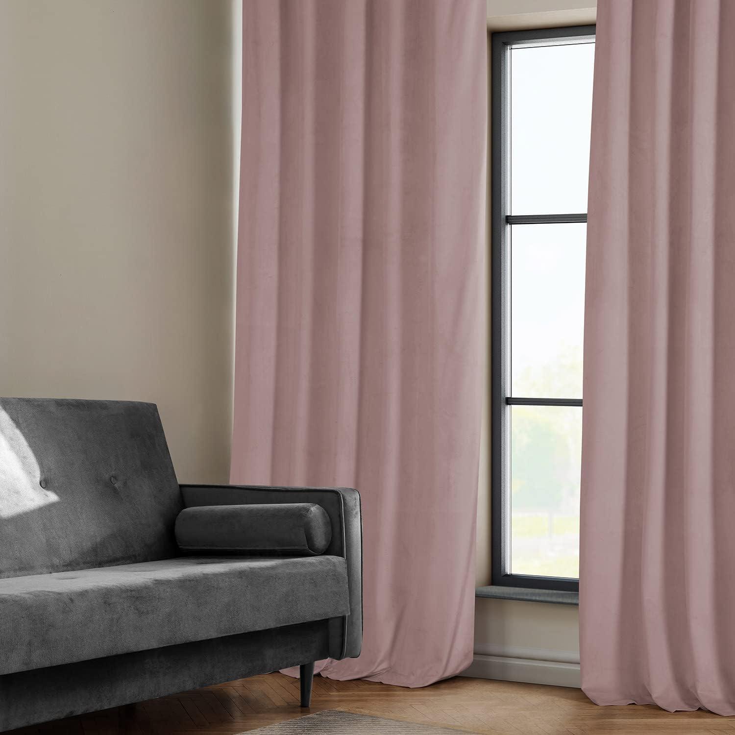 Ballet Pink Velvet Room-Darkening Curtain Panel, 84"