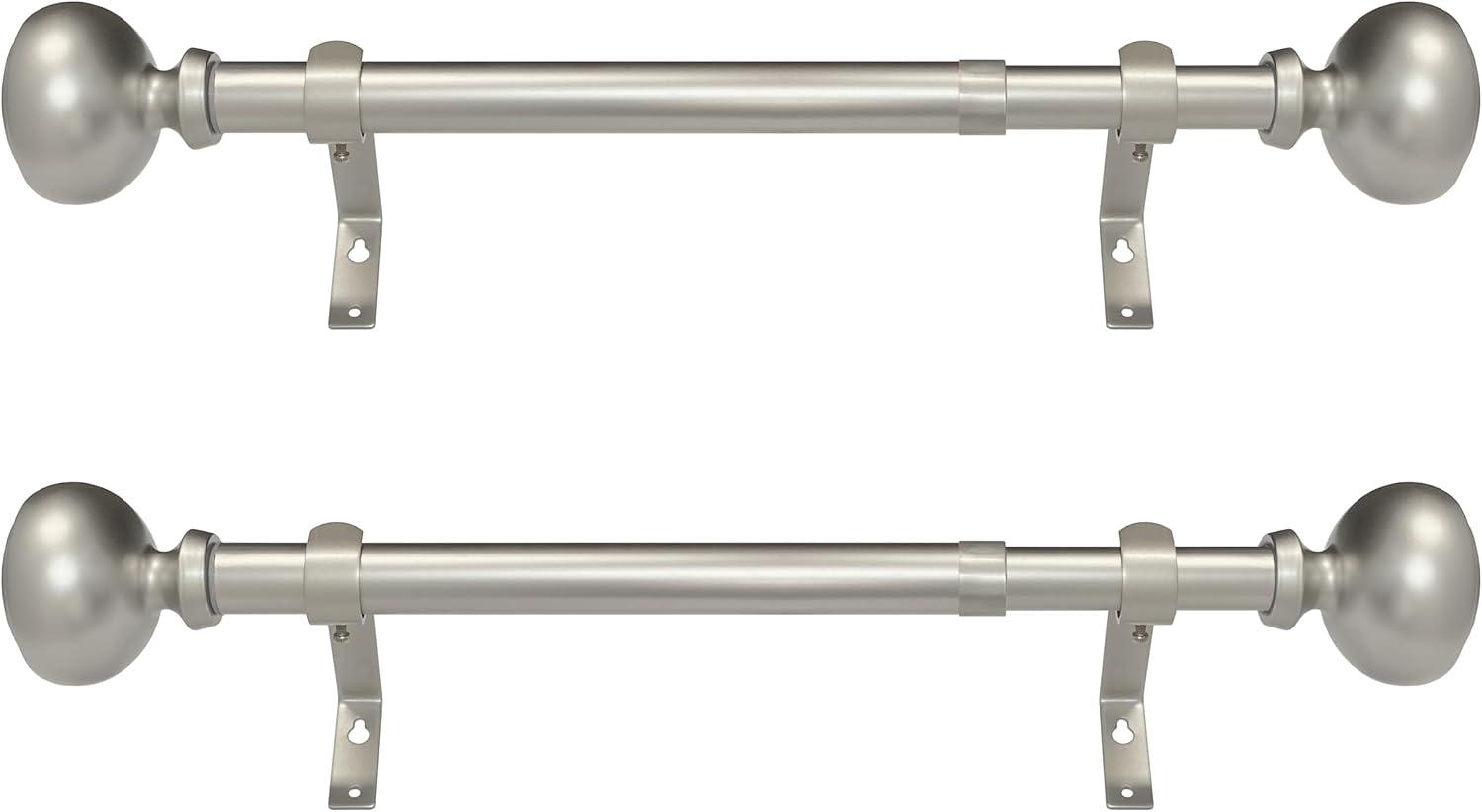 Fairbanks II 12-20 Inch Adjustable Side Curtain Rod Set Pair, 1 Inch Diameter in Nickel