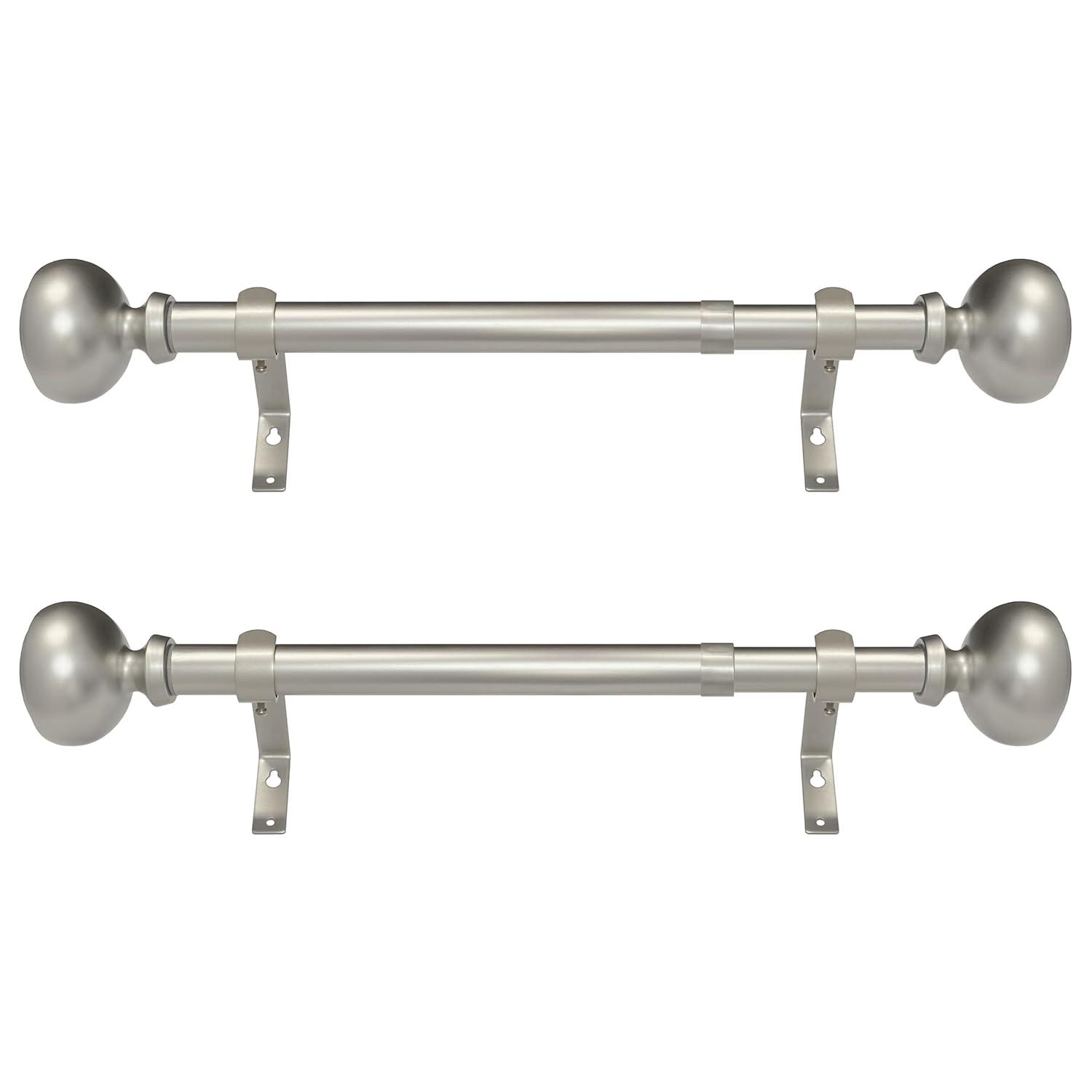 Fairbanks II 12-20 Inch Adjustable Side Curtain Rod Set Pair, 1 Inch Diameter in Nickel
