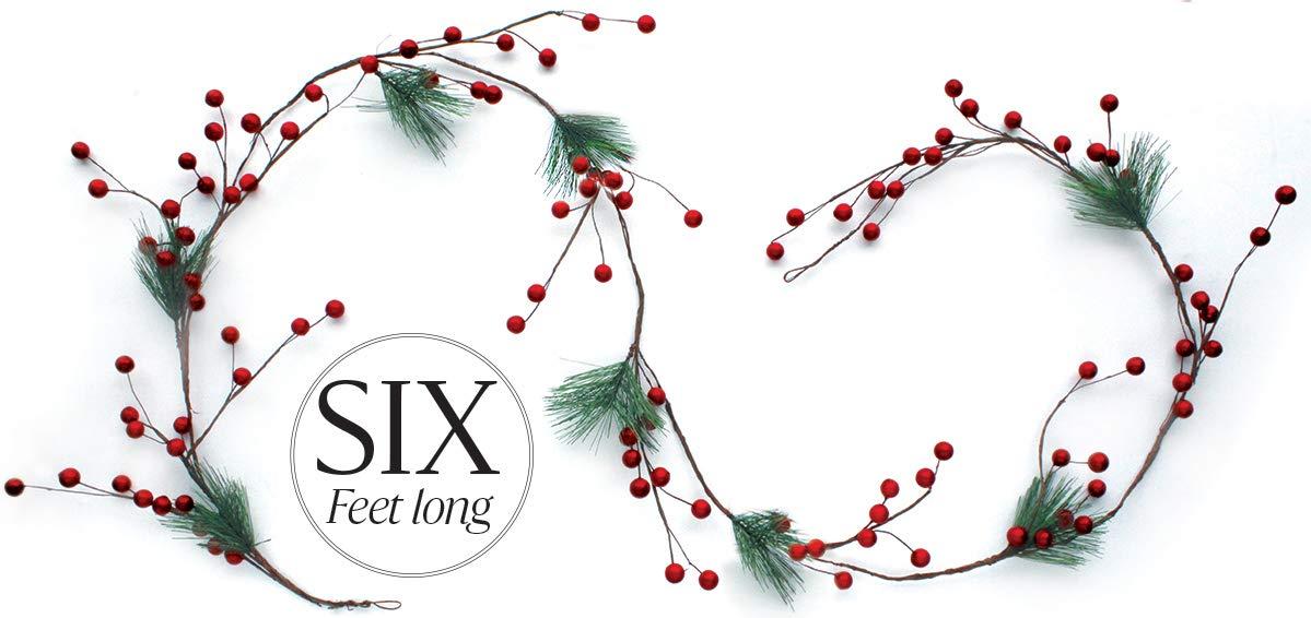 Christmas Garland Red Berry, Artificial Pine Needle Holiday Greenery (Evergreen) Unlit Fireplace Mantle Décor & Home Xmas Decoration Indoor/Outdoor Decorations 6 Feet Long (6ft) Clearance
