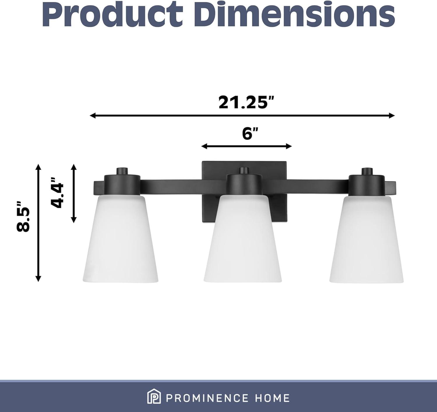 Prominence Home Fairendale 3-Light Matte Black Bathroom Vanity Light with Frosted Glass Shade