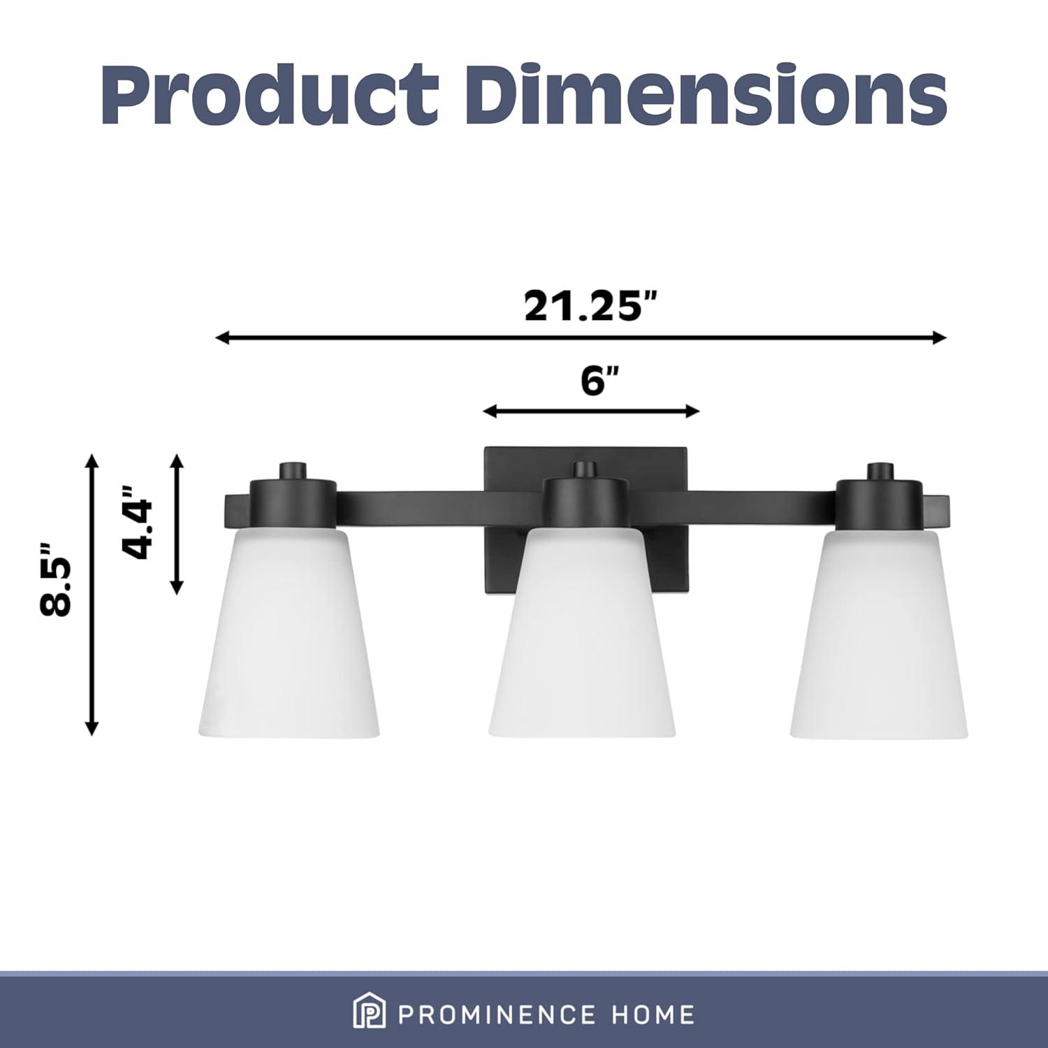 Prominence Home Fairendale 3-Light Matte Black Bathroom Vanity Light with Frosted Glass Shade