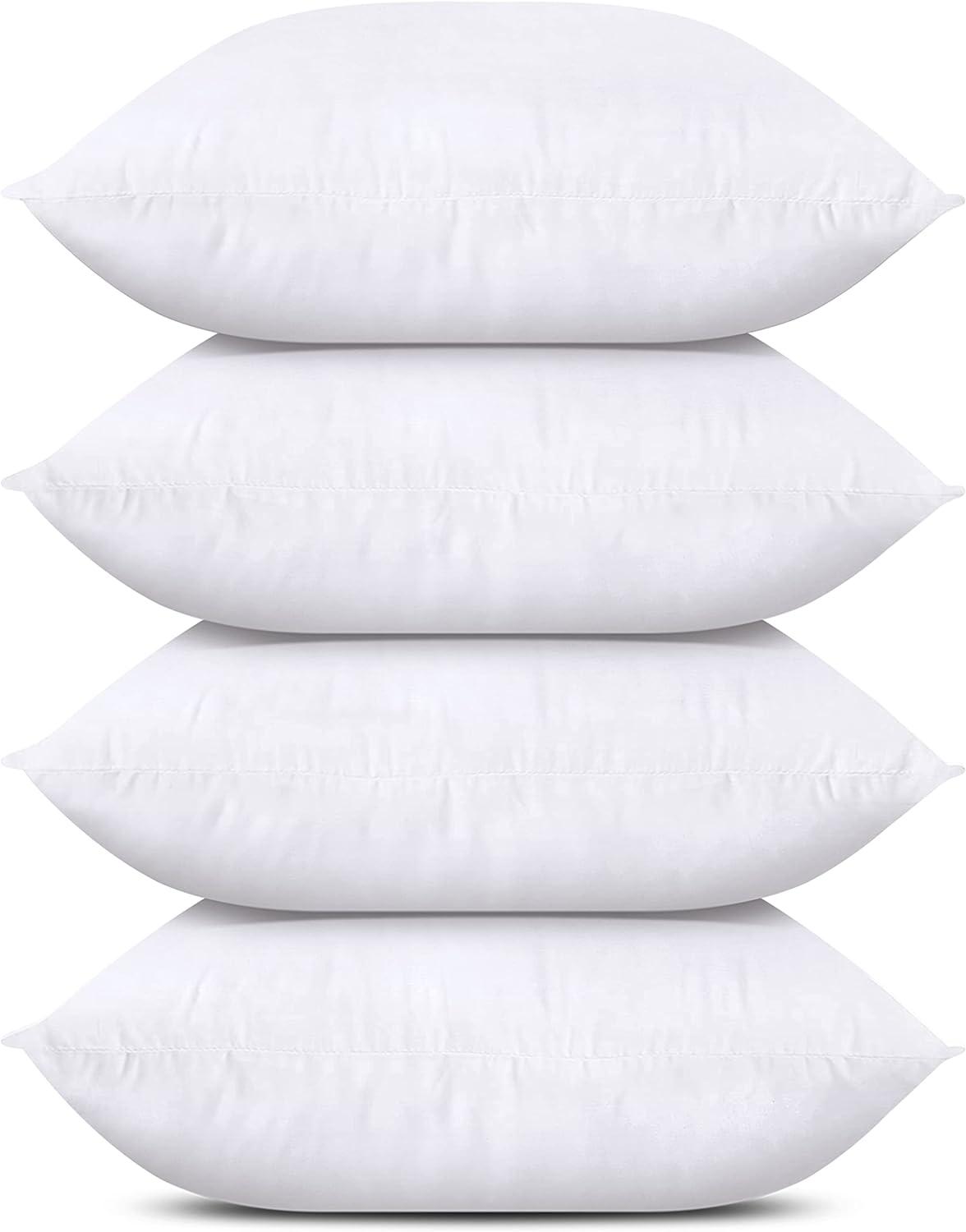 Set of 4 White Polyester Throw Pillows, 18 x 18 Inches