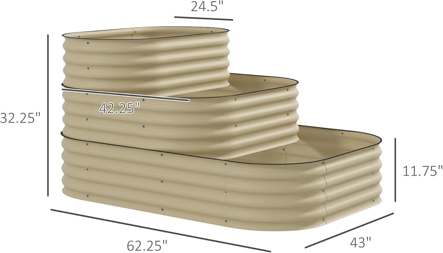 Cream White 3-Tier Galvanized Steel Raised Garden Bed Kit