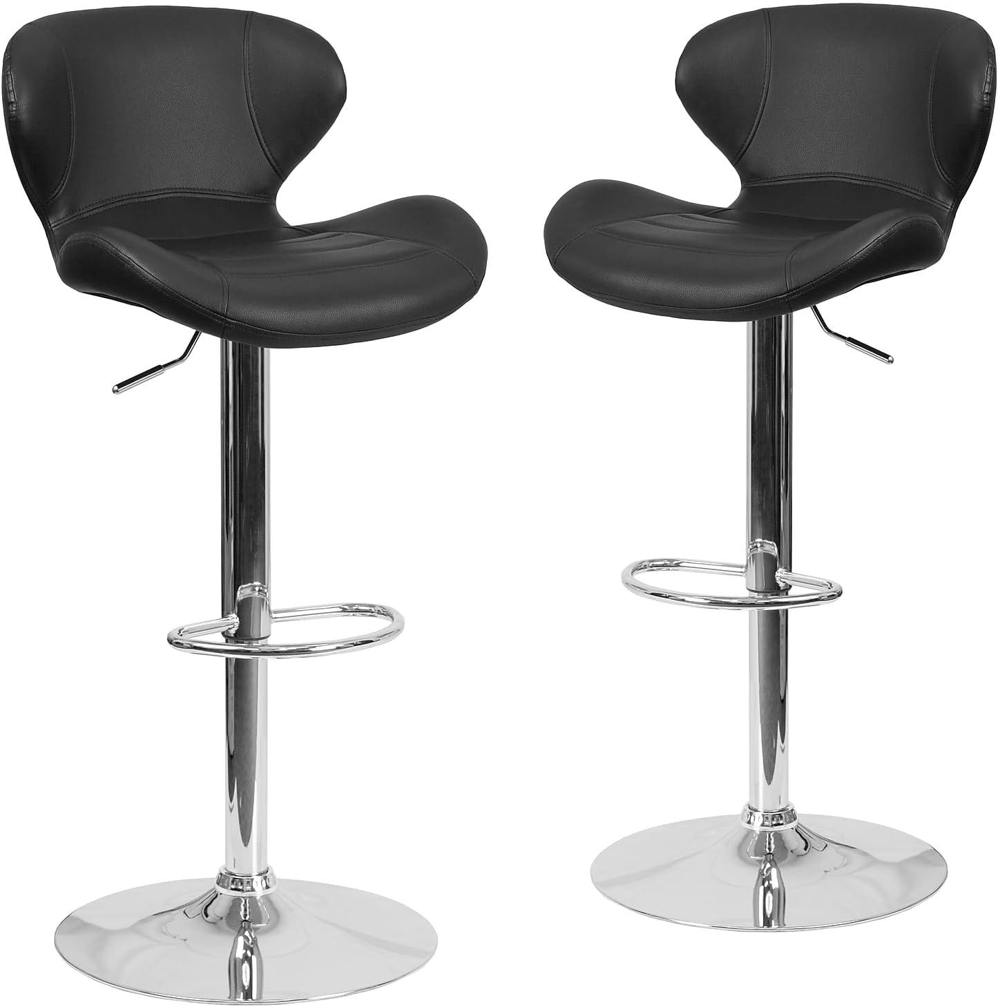 Flash Furniture Contemporary Orange Vinyl Adjustable Height Barstool with Curved Back and Chrome Base