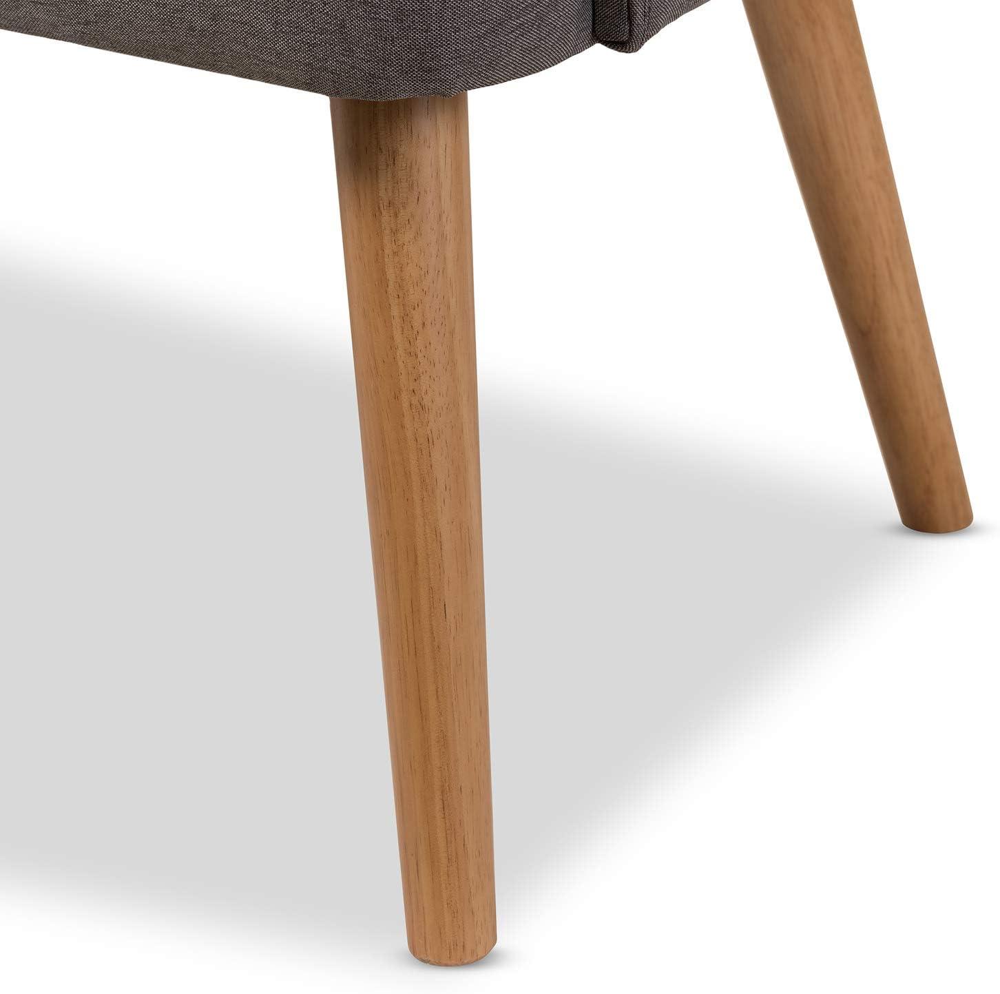 Melody Mid-Century Modern Fabric and Natural Wood Finishing 3 Seater Settee Bench Gray - Baxton Studio: Rubberwood Legs, Button-Tufted Back