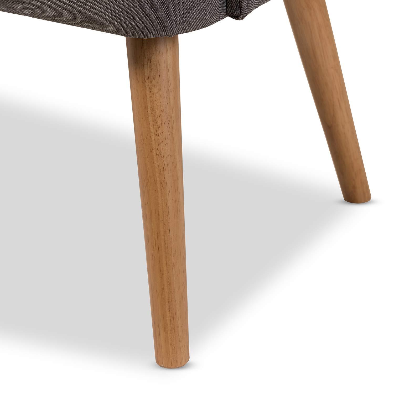 Melody Mid-Century Modern Fabric and Natural Wood Finishing 3 Seater Settee Bench Gray - Baxton Studio: Rubberwood Legs, Button-Tufted Back