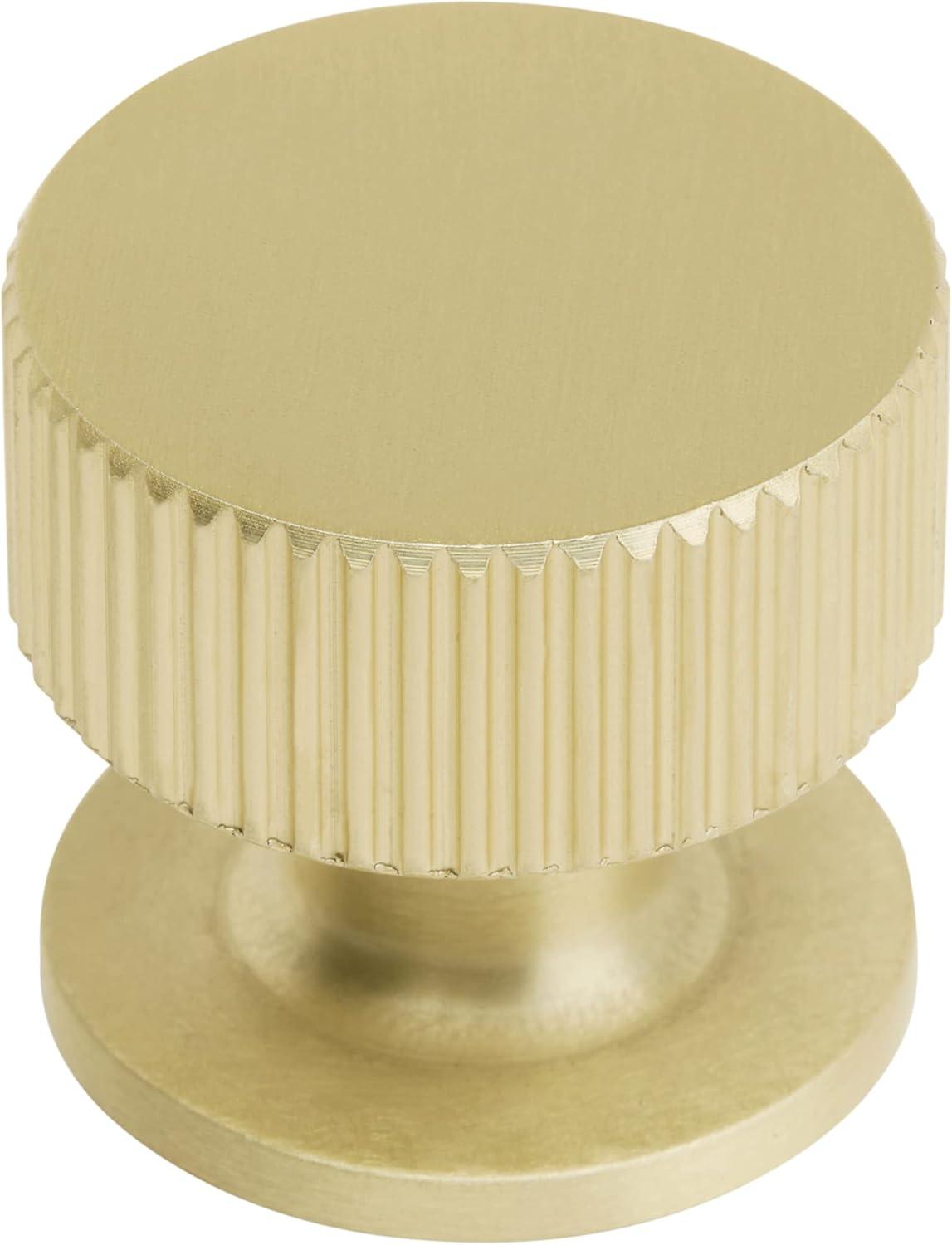 Matte Gold Round Ribbed Cabinet Knob with Mounting Hardware