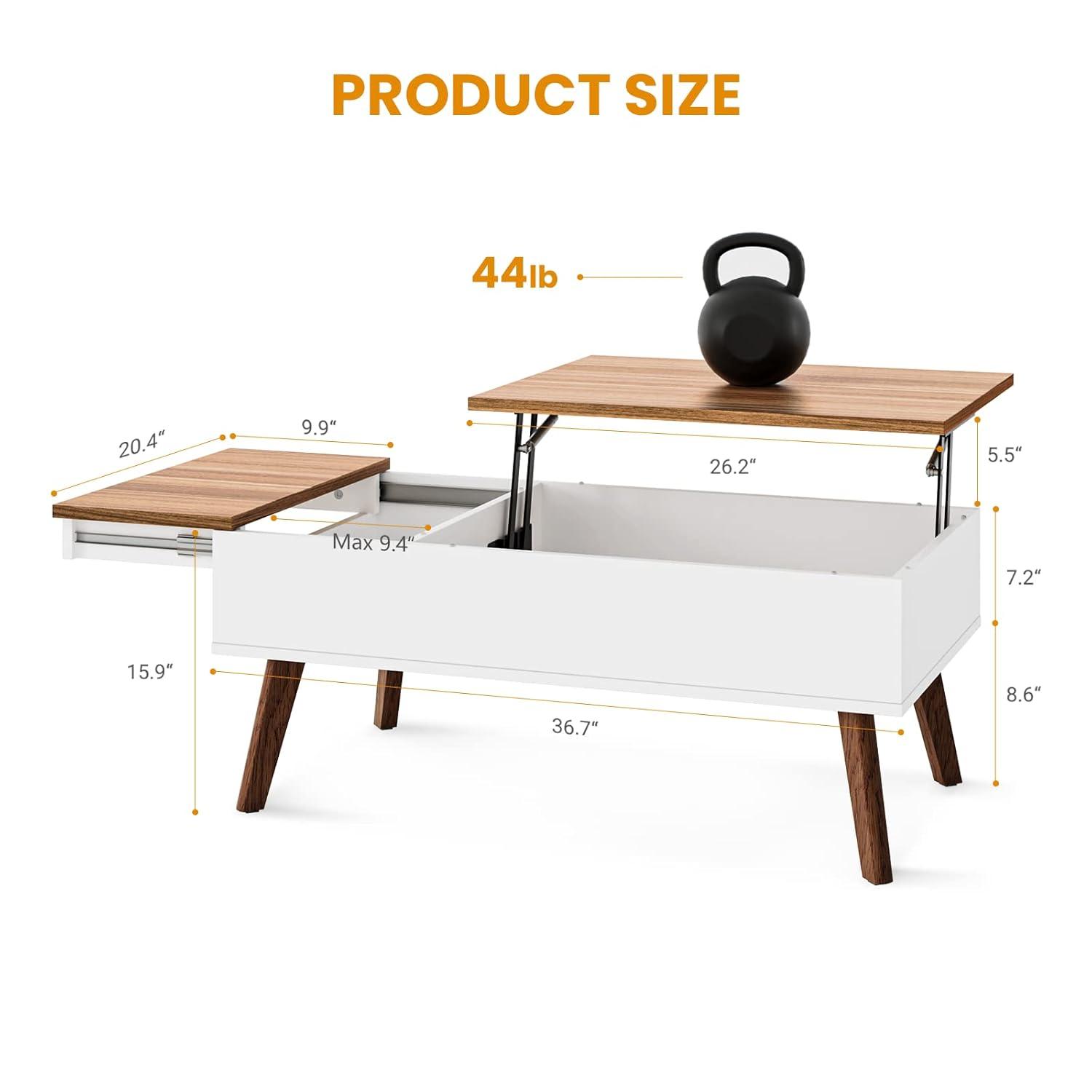 Lift Top Coffee Table, Ten Minute Install Table Center with Hidden Storage Compartments, Rising Tabletop Dining for Living Room，Walnut