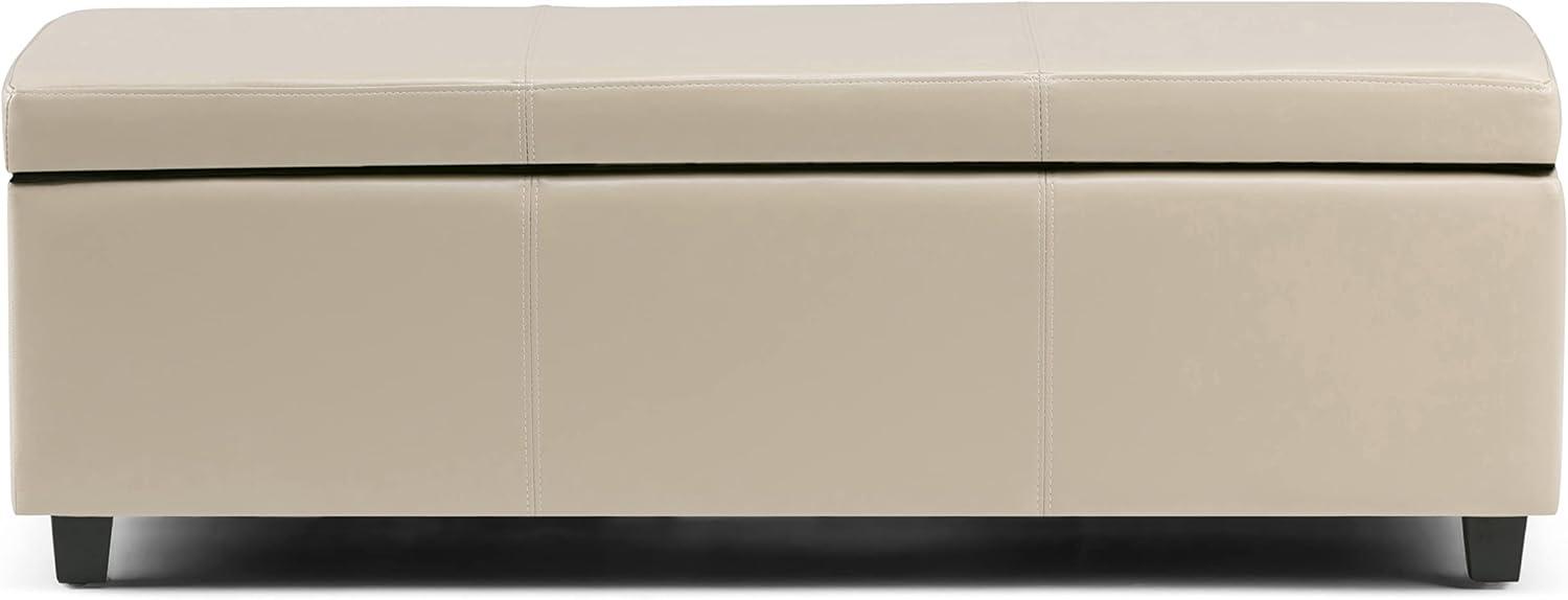 Satin Cream Vegan Faux Leather 48" Rectangular Storage Ottoman