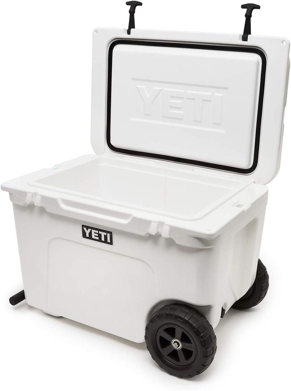 White Rotomolded Wheeled Cooler with Aluminum Handle