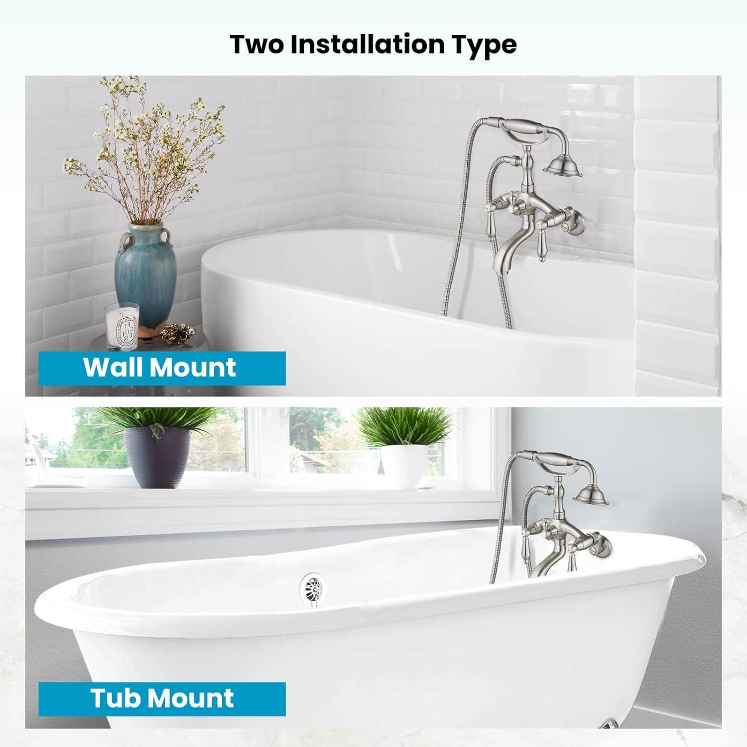 2 Handle Wall Mounted Clawfoot Tub Faucet