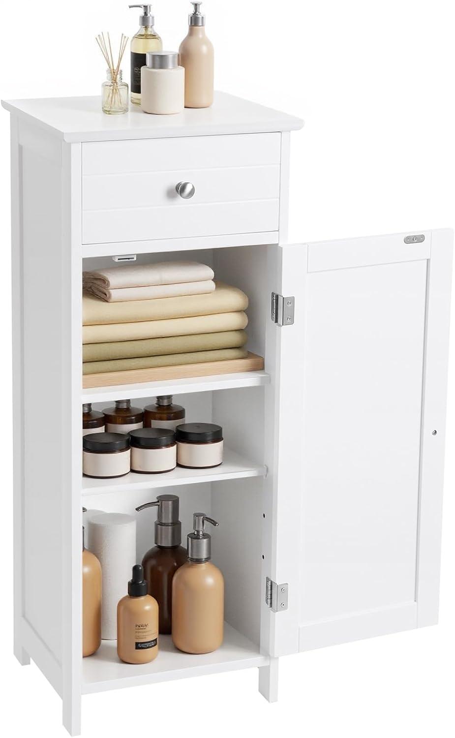 White MDF Freestanding Cabinet with Adjustable Shelving