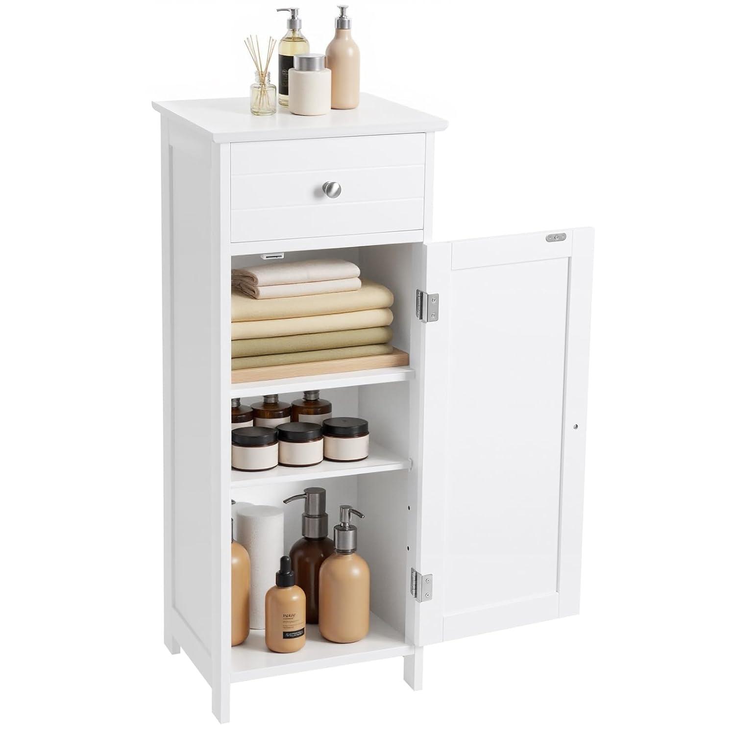 White MDF Freestanding Cabinet with Adjustable Shelving