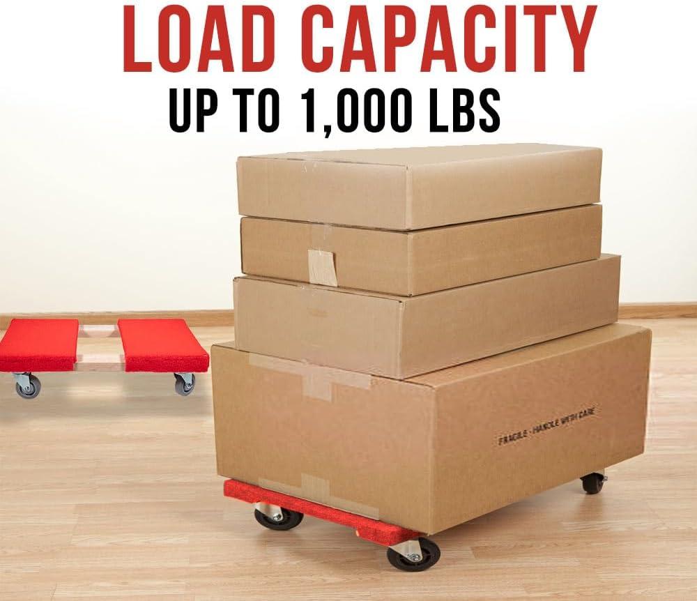 19" x 32" Carpeted Furniture Dolly 4 Wheels 1000 lbs. - Hardwood and Plywood Piano Moving Office Dolly with 3.5" x 4" Swivel Casters Mover