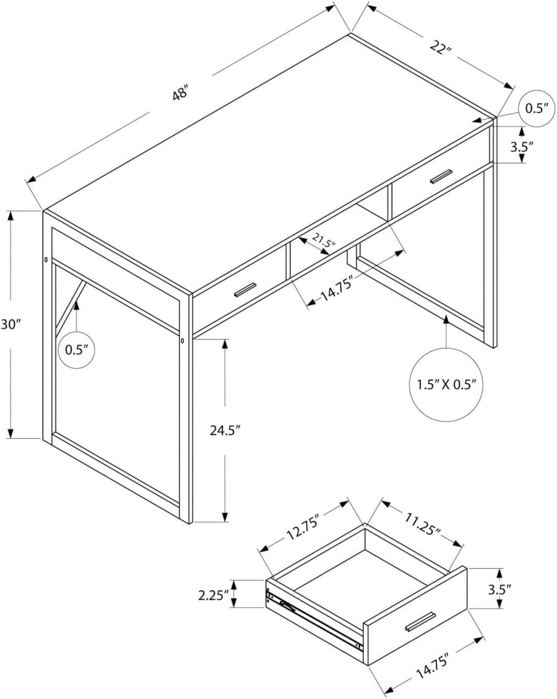 Monarch Specialties Computer Desk, Home Office, Laptop, Storage Drawers, 48"L, Work, Brown Laminate