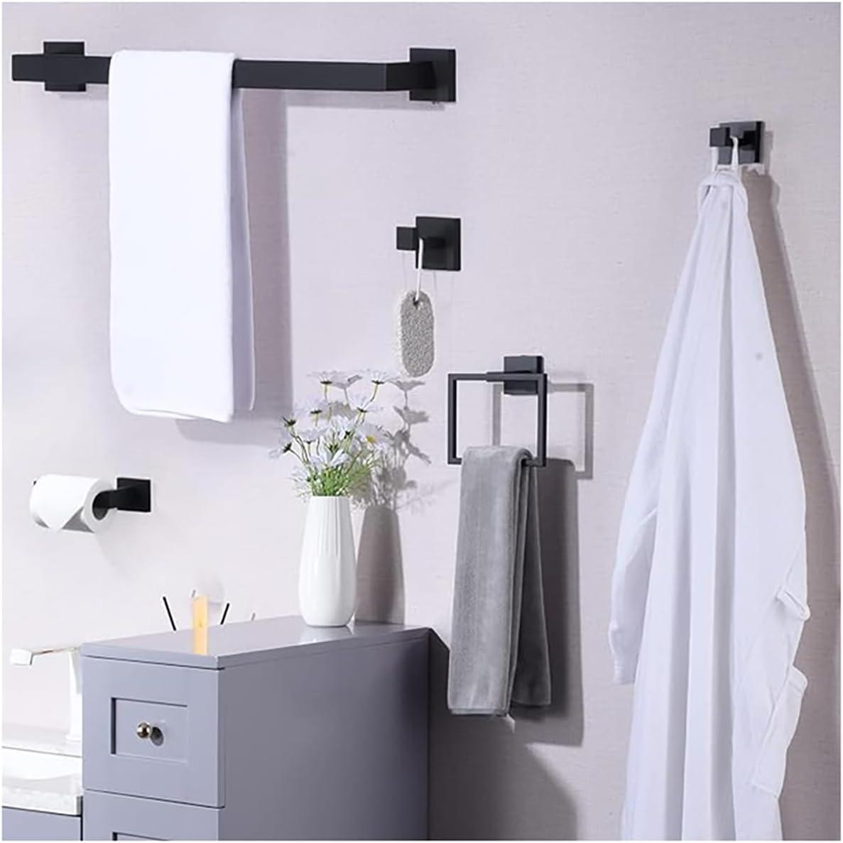 Matte Black Bathroom Hardware Set,5-Piece Towel Racks for Bathroom 23.6" Wall Mount Bathroom Accessories Include Towel Bar,Towel Rack Ring,Toilet Paper Holder,2*Robe Hook